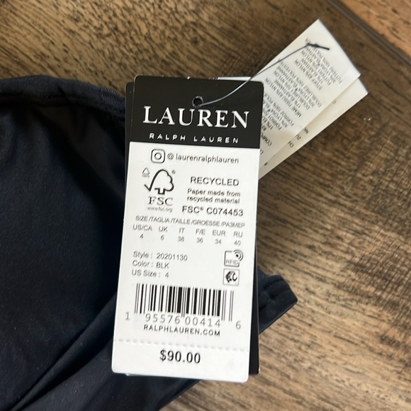 Lauren Ralph Lauren Swim Suit Bikini Top Twist Front Black Size 4 - Picture 5 of 12